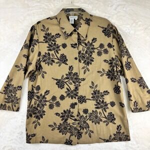 Coldwater Creek Tan Floral Button Down Shirt